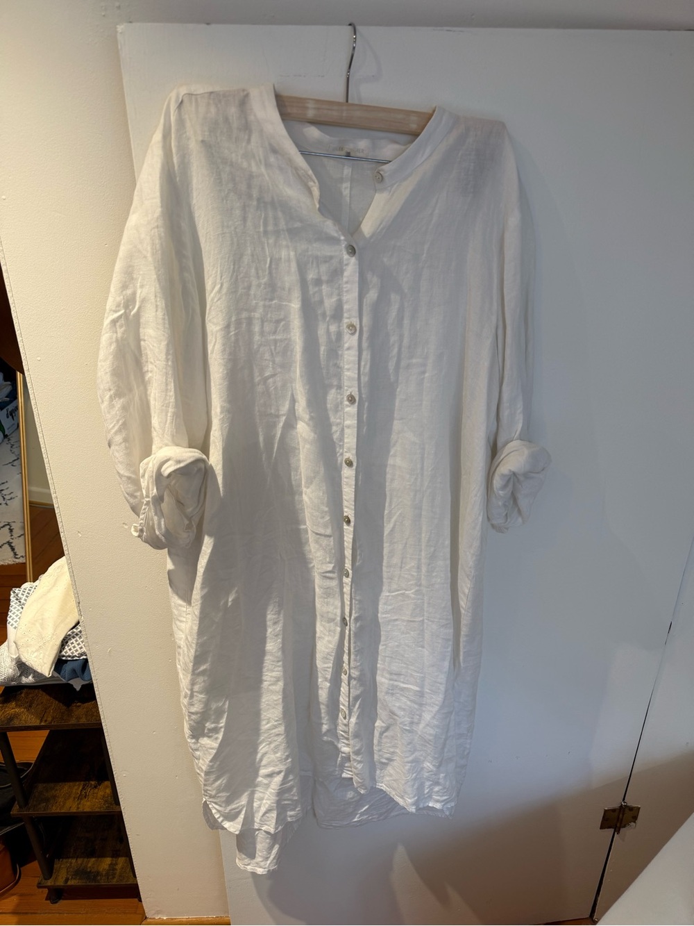 Eileen fisher White Linen Button-Down Shirt dress